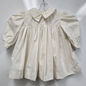 Vintage Handmade Ivory‎ Cream Baby Girl Collared  Dress Puffy Sleeves